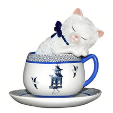 Load image into Gallery viewer, The Hamilton Collection Fun Loving Feline Blue Willow Teacup Sculpture Issue #5 Inspired by Timeless Chinese Love Legend 3.5-inches - RCE Global Solutions
