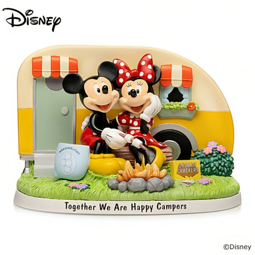 The Hamilton Collection Disney Mickey Mouse And Minnie Mouse Together We Are Happy Campers Sculpture Charming Handcrafted Collectible Inspired by the 1938 Animated Short 'Mickey's Trailer' Expertly Painted Resin Cozy Camping Scene and Adorable Details - RCE Global Solutions