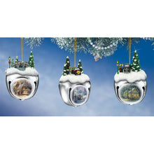 Load image into Gallery viewer, The Ashton-Drake Galleries Winter Sleigh Bells #17 Ornament Collection Set of 3 Christmas Decoration by Thomas Kinkade 3-inches - RCE Global Solutions
