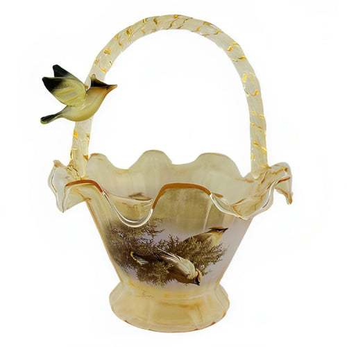The Bradford Exchange Cedar Waxwing Melody Issue #8 Songbird Art Hand-Blown Glass Bowl Basket by James Hautman 7.5-inches - RCE Global Solutions