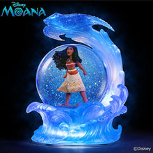 Load image into Gallery viewer, The Bradford Exchange Disney Moana Water Globe Hand-Painted Moana Figurine with Manta Ray Wave Glitter and Illuminated LED Lights Disney Princess Collectible Decor 7.5-Inches
