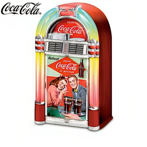 The Bradford Exchange COCA-COLA Color-Changing Jukebox Sculpture Nostalgic 1950s Music and Vintage COKE® Imagery Always Refreshing Issue #1 Illuminated LED Lights COCA-COLA Retro Jukebox Sculpture Collection 3.75