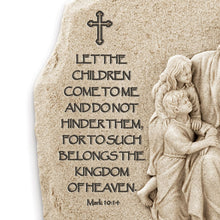 Load image into Gallery viewer, The Bradford Exchange Cornerstones of Faith Wall Decor Collection Issue #5 Let The Children Come To Me Jesus Christ Religious Plaque with Biblical Inscription Ancient Stone Look Christian Wall Art 8.75-Inches
