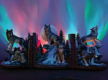 Load image into Gallery viewer, The Bradford Exchange Eternal Watch from Aurora Borealis Bookend Collection Issue #3: Celestial Majesty Hand-painted Illuminated Wolves Sculpture 6.5-inches - RCE Global Solutions
