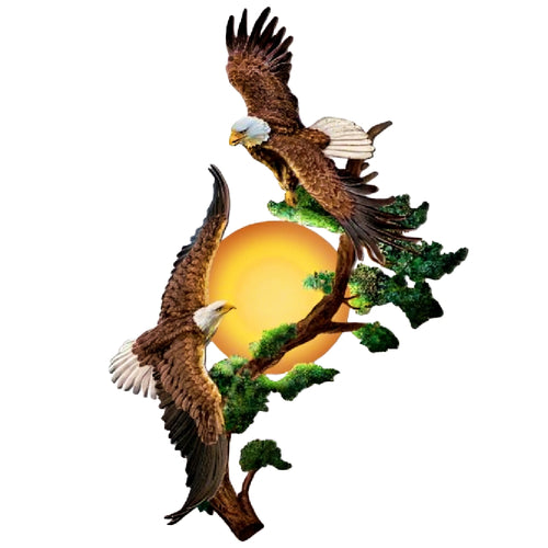 The Bradford Exchange Soaring Sunrise Eagle Wall Décor Illuminated Cold-Cast Bronze Sculptures with Hand-Painted Details and Frosted Art Glass Sun Wireless LED Wall Sconce 20-inches - RCE Global Solutions