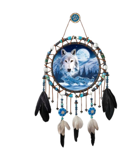 The Bradford Exchange Sacred Spirits Dreamcatcher Collection Issue #12: 'Strength of the Pack' Glow-in-the-Dark Dreamcatcher with Handcrafted Frame and Beads by Robin Koni 8.25-Inches - RCE Global Solutions