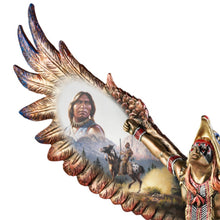 Load image into Gallery viewer, The Bradford Exchange Spirit of the Warrior Bronze Sculpture Collection Issue #3 Visions of Flight Native American-Inspired Cold-Cast Bronze with Chuck Ren Warrior Portrait and Mahogany Base 8-Inches
