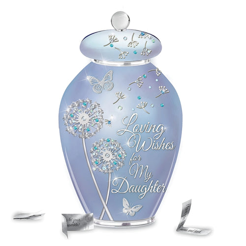 The Bradford Exchange Loving Wishes Wish Jar Heirloom Porcelain Musical Keepsake with Platinum Dandelion Design Sparkling Jewels and 