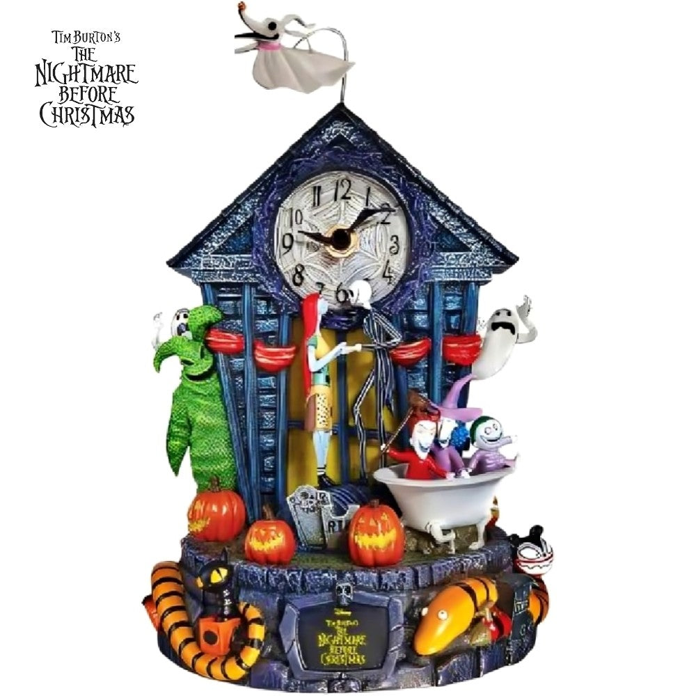 The Bradford Exchange Disney Tim Burton's The Nightmare Before Christmas 30th Anniversary Wall Clock with Jack Skellington and Friends LED Lights and Moving Zero – Plays 'This Is Halloween'11-inches