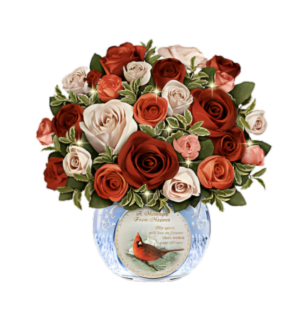 The Bradford Exchange Messenger from Heaven Table Centerpiece Crystal Vase with Cardinal Imagery & LED Lights - Always in Bloom Religious Floral Arrangement 12-Inches - RCE Global Solutions