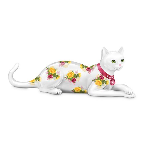 The Hamilton Collection Rose-Patterned Cat Figurine: Blooming Purr-Fection Figurine - RCE Global Solutions