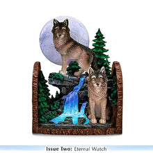 Load image into Gallery viewer, The Bradford Exchange Eternal Watch from Aurora Borealis Bookend Collection Issue #2 Hand-painted Illuminated Wolves Sculpture 6.5-inches
