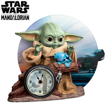 Load image into Gallery viewer, The Bradford Exchange Star Wars The Mandalorian The Child Grogu Table Clock Quartz Movement Hand Painted Desk Clock Razor Crest Scene Limited Edition Collectible Home Decor 8.5-inches - alternate product view 5 - RCE Global Goods
