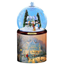 Load image into Gallery viewer, The Bradford Exchange Thomas Kinkade Scent-sational Holiday Treasures Flameless Snowglobe Candle Collection Issue #1 A Holiday Gathering Flameless Globe Candle Illuminated Holiday Glitter Globe with Scented Base Music and Hand-Painted Christmas Artwork 7&quot;
