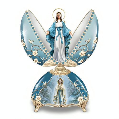 The Bradford ExchangeThe Miracle of Lourdes Religious Music Box Inspired by Peter Carl Faberge's Legendary Eggs Hand-Painted Our Lady of Lourdes Sculpture with 22K-Gold Accents and Sparkling Jewels Plays Franz Schubert's "Ave Maria" 3.5" W x 6.5" H"