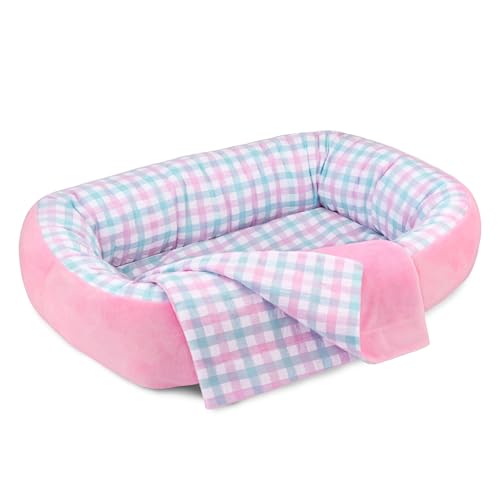 The Ashton-Drake Galleries Reversible Pink & Plaid Bassinet Baby Doll Accessory with A Matching Blanket - RCE Global Solutions
