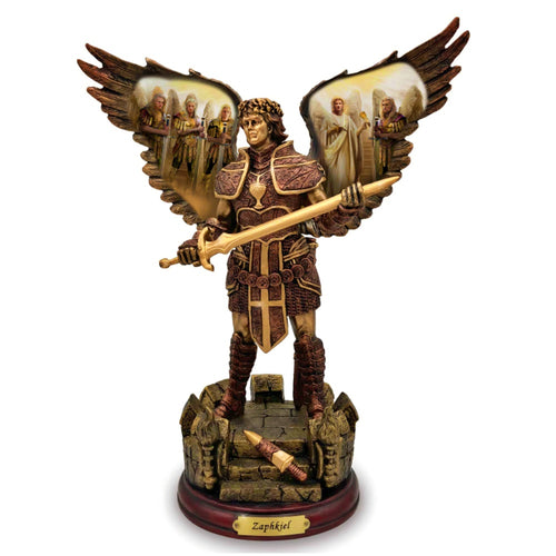 The Bradford Exchange Archangels of Light Bronze Sculpture Collection Issue #29 'ZAPHKIEL: BEHOLDER OF GOD' Inspired by Renaissance Art Hand-Painted with Metallic Highlights by Howard David Johnson 10-Inches