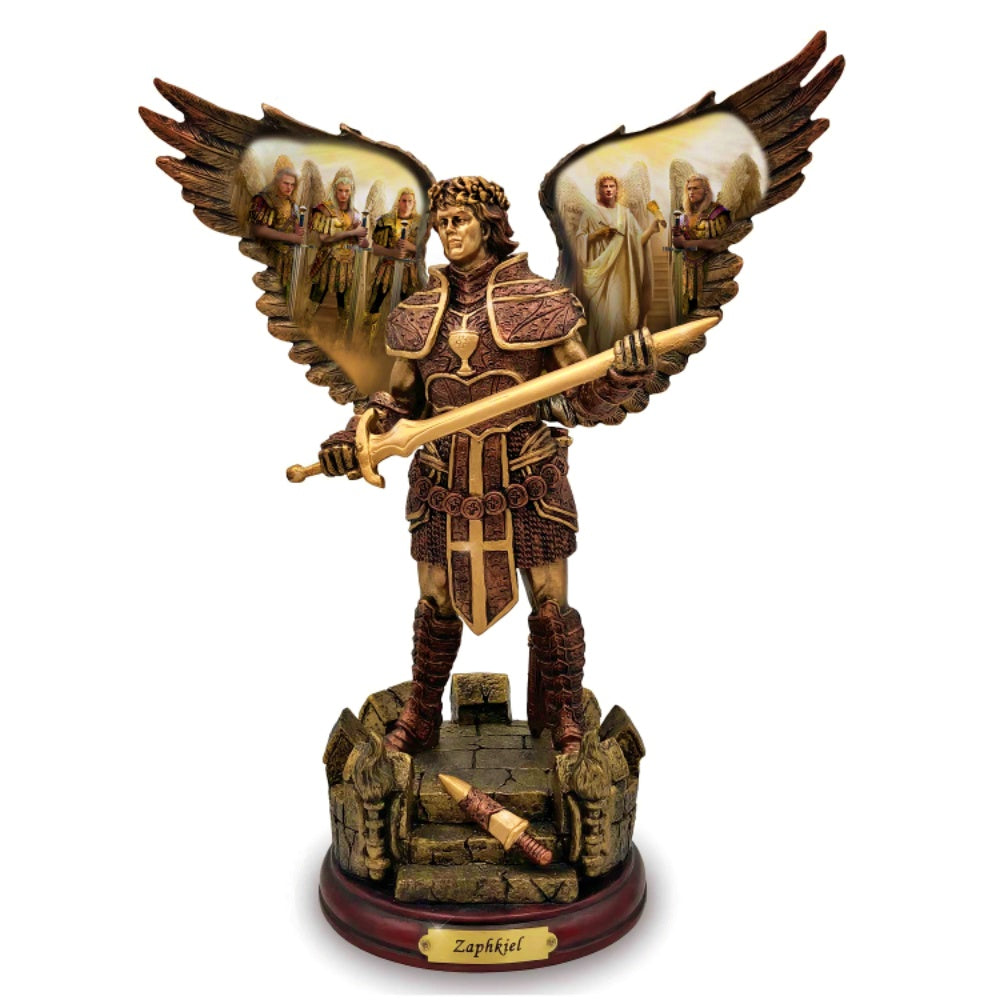 The Bradford Exchange Archangels of Light Bronze Sculpture Collection Issue #29 'ZAPHKIEL: BEHOLDER OF GOD' Inspired by Renaissance Art Hand-Painted with Metallic Highlights by Howard David Johnson 10-Inches - RCE Global Solutions