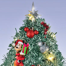 Load image into Gallery viewer, The Bradford Exchange Disney Tis the Season Tabletop Christmas Tree Mickey Mouse Minnie Mouse Pre Lit LED Holiday Decor Always in Bloom Pine Boughs Timer Lights 14-Inches
