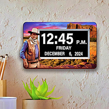 Load image into Gallery viewer, The Bradford Exchange John Wayne Easy-Read Full Disclosure Digital Clock with Iconic Monument Valley Art LED Display with Large 1.5-Inch Digits USB Port and Remote Control Handcrafted Resin Frame with Bas-Relief Details 9.5&quot; W x 7&quot; H
