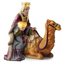 Load image into Gallery viewer, The Bradford Exchange Thomas Kinkade Nativity Collection Issue #3 King Gaspar and Seated Camel Porcelain Figurine with 22K Gold Accents Handcrafted Christmas Nativity Collectible by Hawthorne Village 9-Inches
