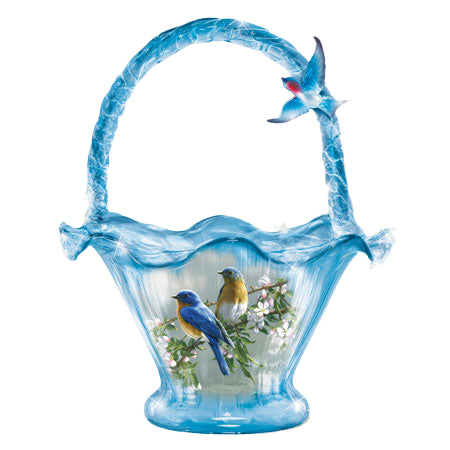 The Bradford Exchange Bluebird Ballad Issue #3 Songbird Art Hand-Blown Glass Bowl Basket by James Hautman 7.5-inches - RCE Global Solutions