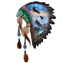 Load image into Gallery viewer, The Bradford Exchange Sacred Tribal Spirits Issue #9 &quot;Hunters In The Mist&quot; Eagle Ceremonial Headdress Wall Decoration with Real Feathers Hand-Painted Beadwork by Ted Blaylock 9.25-inches - RCE Global Solutions

