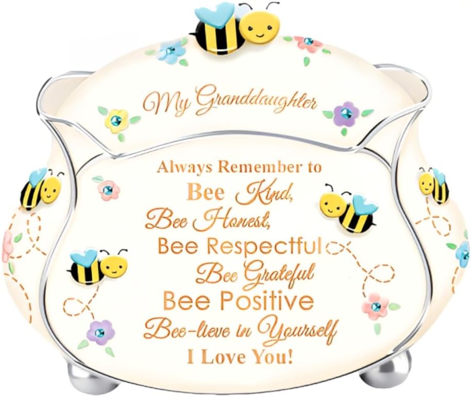 The Bradford Exchange Granddaughter Bee-lieve in Yourself Porcelain Music Box With Sculptural Bumble Bee Plays 