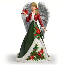 Load image into Gallery viewer, The Hamilton Collection Brilliant Devotion Angel and Cardinal Figurine Hand-Painted Sculpture with Iridescent Glitter Wings Fur-Look Trim and Sculpted Floral Accents Issue #11 Angels of Comfort and Joy Figurine Collection 7.5-inches - RCE Global Solutions
