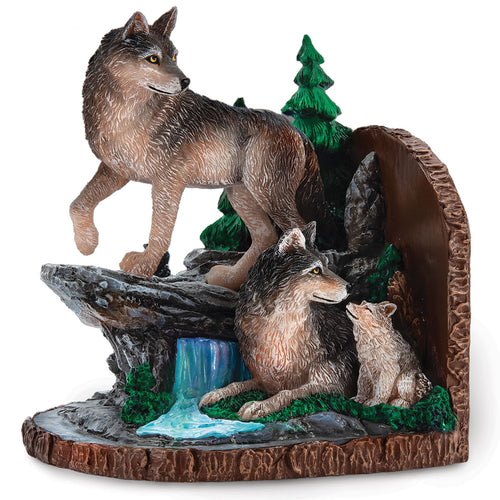 The Bradford Exchange Spirits of the Wild from Aurora Borealis Bookend Collection Issue #1 Hand-painted Illuminated Wolves Sculpture 5-inches - RCE Global Solutions
