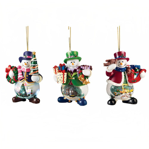 The Ashton-Drake Galleries Memories of Christmas Snowman Ornament Collection Issue #15 Set of 3 Christmas Decoration by Thomas Kinkade 4-inches - RCE Global Solutions