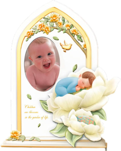 The Bradford Exchange Little Blessings Baby Boy Photo Frame Issue #1 Adorable Design with a Loving Message Children Are Blossoms in the Garden of Life 7.5-inches - RCE Global Solutions