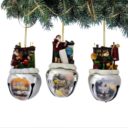 The Bradford Exchange Thomas Kinkade Ringing in the Season Jingle Bell Ornament Collection Set #2 Christmas Decoration 4-inches - RCE Global Solutions