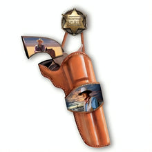 Load image into Gallery viewer, The Bradford Exchange John Wayne Western Replica Pistol Wall Décor Art Issue #12: Fighting Spirit Sculpture Hand-painted with Leather Straps 12-inches
