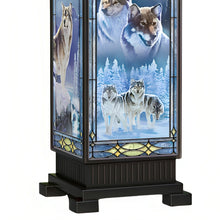 Load image into Gallery viewer, The Bradford Exchange Masters of the Night Stained Glass Wolf Lamp A Moonlit Masterpiece for Wolf Lovers with Artisan Hand-Applied Wolf Imagery Vintage-Inspired Design and FREE LED Bulb by Al Agnew 14-inches - RCE Global Solutions
