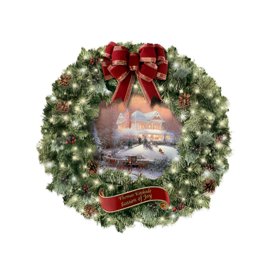 The Bradford Exchange Season of Joy Illuminated Wreath with Festive Holiday Lights Christmas Decorations by Thomas Kinkade 21-Inches - RCE Global Solutions