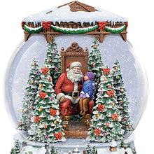 Load image into Gallery viewer, The Bradford Exchange Thomas Kinkade A Visit With Santa Illuminated Musical Christmas Snow Globe with Moving Train and 8 Holiday Songs 7&quot;-Inches - RCE Global Solutions
