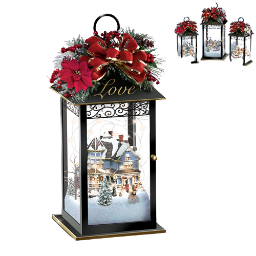 The Bradford Exchange Holiday Lanterns Love Sparkle Of The Season Table Centerpiece Collection Issue #1 Hand Crafted Illuminated Always in Bloom Poinsettia The Season Light Up Victorian Holiday Lanterns Christmas Decoration by Thomas Kinkade 8-inches - RCE Global Solutions