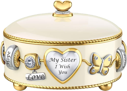 The Bradford Exchange My Sister I Wish You Porcelain Music Box Embelished with Jewelry Charm Theme and 22K Accents of Gold Silver Plays Melody You are So Beautiful 4