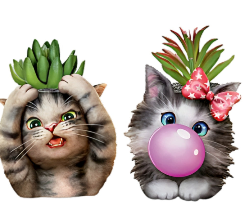 The Bradford Exchange Pickles And Bubbles Purr-fect Planters Sculpture Collection Issue #2 Purr fectly AdorableThe Cat tastic Succulent Hand Painted & Realistic Sculpture by Kayomi Harai 4.25-inches - RCE Global Solutions