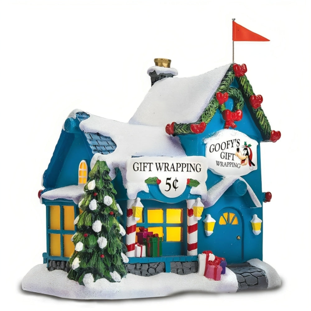 The Bradford Exchange Goofy's Gift Wrapping Disney Mickey & Friends Very Merry Holiday Village Collection Issue #3 Heirloom-Quality Handcrafted and Hand-Painted Christmas Decoration with Delightful Holiday Scenes Illuminated Disney Character Figurine - RCE Global Solutions