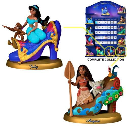 The Bradford Exchange Disney Princess Perpetual Calendar Collection Issue #4: JUL-AUG Featuring Jasmine & Moana Handcrafted and Hand-Painted High-Heeled Shoe Sculptures 2.75-inches