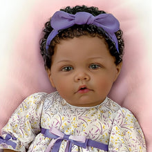 Load image into Gallery viewer, The Ashton-Drake Galleries So Truly Real All God's Grace in One Tiny Face Lifelike Baby Doll with A Cross Bracelet and Featuring A Purple-Accented Dress 20-inches
