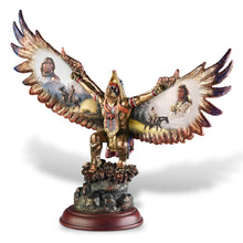 Load image into Gallery viewer, The Bradford Exchange Spirit of the Warrior Bronze Sculpture Collection Issue #3 Visions of Flight Native American-Inspired Cold-Cast Bronze with Chuck Ren Warrior Portrait and Mahogany Base 8-Inches
