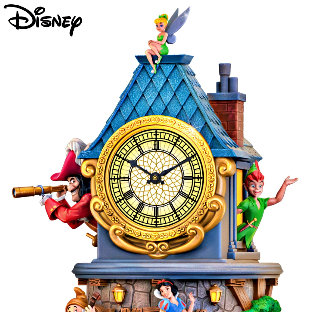 The Bradford Exchange Disney Classics Clock Tower Sculpture Collection Issue #2: Peter Pan with Working Clock Hand-Painted 360 Degree Stacked Sculpture Featuring Mickey Mouse Minnie Goofy and Pluto Collectible Decor Tower Measures 14-inches
