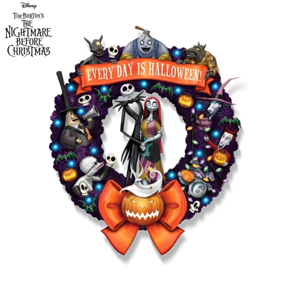 The Hamilton Collection Disney Tim Burton’s The Nightmare Before Christmas Halloween Wreath Illuminated Sculpture 18-inches - RCE Global Solutions