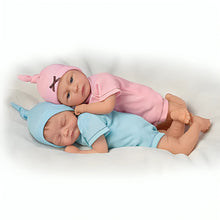 Load image into Gallery viewer, The Ashton-Drake Galleries Madison and Mason Lifelike So Truly Real® Poseable Baby Girl Boy Twin Doll Set With Soft RealTouch® Vinyl Skin and Custom Baby Bunting by Artist Donna Lee 13&quot;-Inches
