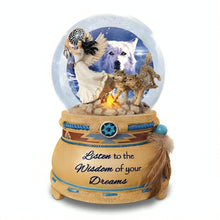 Load image into Gallery viewer, The Bradford Exchange Mystical Dreams Illuminated Musical Glitter Globe Collection Issue #4 "Moonlight Serenade" Wolf Maiden Snow Globe Handcrafted Decor with LED Lights by Robin Koni 5-Inches
