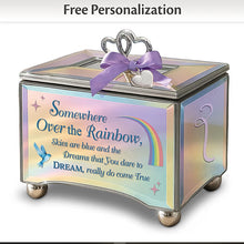 Load image into Gallery viewer, The Bradford Exchange ‘Somewhere Over the Rainbow’ Personalized Music Box – Engraved Name Heart Charm, Mirrored Glass Keepsake, Plays Song Melody
