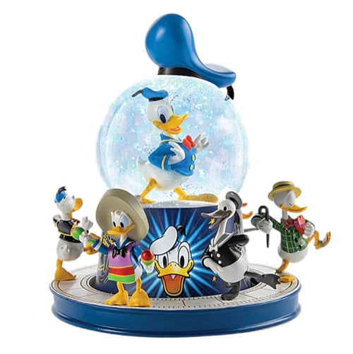 The Bradford Exchange Disney Donald Duck 90th Anniversary Musical Glitter Globe Handcrafted Collectible with Rotating Base & 5 Iconic Donald Duck Sculptures Plays Donald Duck Song 7.5-Inches
